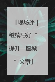 现场评｜继续写好“提升一座城”文章