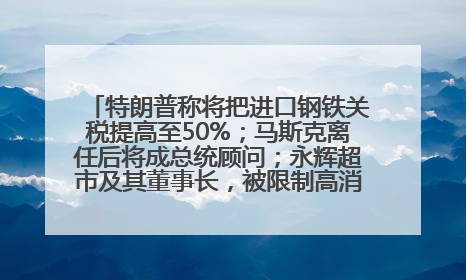 特朗普称将把进口钢铁关税提高至50%；马斯克离任后将成总统顾问；永辉超市及其董事长，被限制高消费；比亚迪回应“汽车圈恒大”丨每经早参